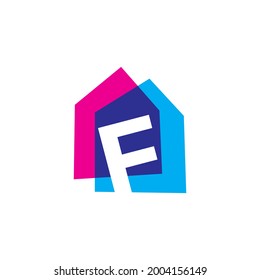 letter f house home overlapping color logo vector icon illustration