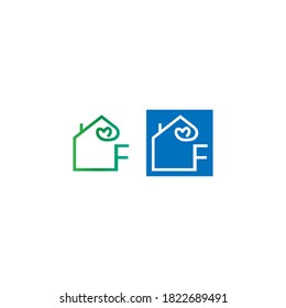 Letter F house with love icon logo template