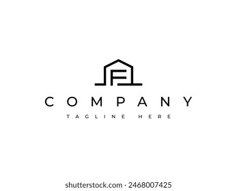 letter F house real estate line logo design