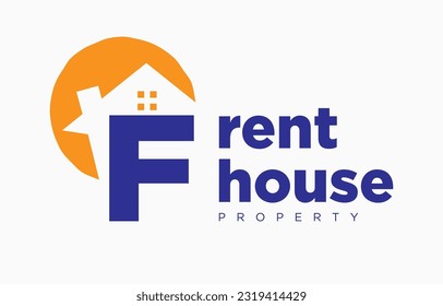 letter F house and sun vector design element for real estate logo or realty exhibition