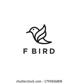 letter f with hummingbird logo design vector illustration on white background