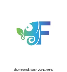 Letter F icon with chameleon logo  design template vector