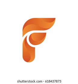 Letter f icon with fire design.
