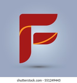 Letter F icon and logo template.  New Flat design and elegant typographic concept. Two line yellow. red