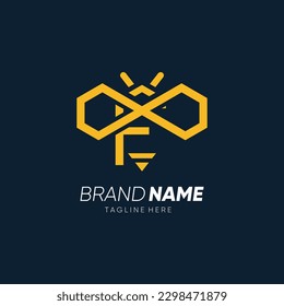 Letter F Initial Bee Line Logo Design Vector Icon Graphic Emblem Illustration 