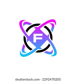 letter F initial circle technology logo design vector template