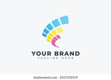 Letter F Initial Colorful Pixel Logo Design Template