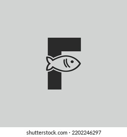 Letter F Initial Fish Logo Design Vector, Flat Style Fish logo design template, Fishing vector logo, F Letter Fishing Fish Logo