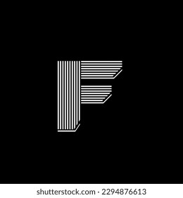 Letter F initial icon logo design vector with thin line white line style or pattern on black background