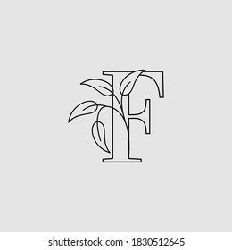 Letter F Initial Logo Icon Monogram Nature Leaves Template Design