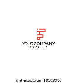 letter F initial logo line digital technology vector icon