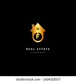 Letter F Initial Real estate logo. gold color vector