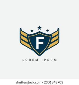 Letra F protector inicial con diseño de logotipo de alas