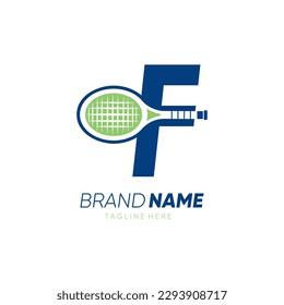 Letra F Logotipo inicial de raqueta de tenis Diseño Icono de vectores Ilustración gráfica Ilustración