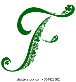 Letter F isolated on white. Green letter of a St. Patrick's Day.  Alphabet Set. Vector Illustration