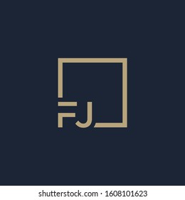 letter F J Logo design with square frame line. business consulting concept. studio, room, group icon. - vector