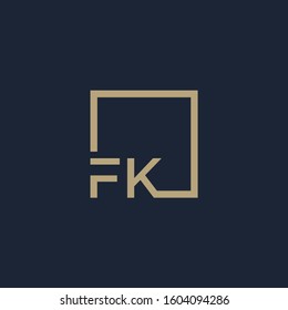 letter F K Logo design with square frame line. business consulting concept. studio, room, group icon. - vector