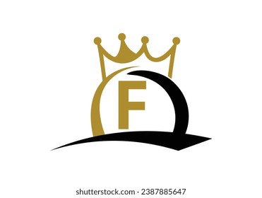 Letter F King Crown Logo Design Vector Template.