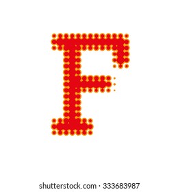 Letter F of the latin alphabet in a halftone dot newsprint style.