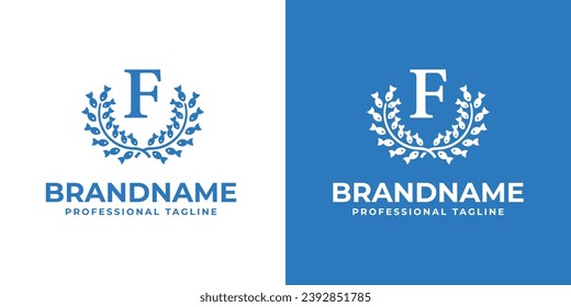 Letter F Laurel Fish Logo, suitable for business related to Fish and Laurel with F initial