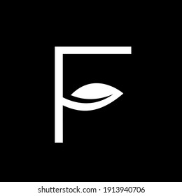 letter F leaf capital black vector logo illustration design isolated background