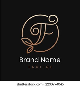 Letter F Leaf Elegant Luxury Logo Design in Circle