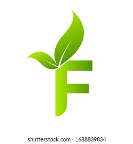 Letter F with leaf element,  Ecology concept