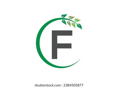 Símbolo de diseño de icono del logotipo de crecimiento de la hoja de letra F
