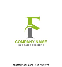 Letter F leaf initial logo template