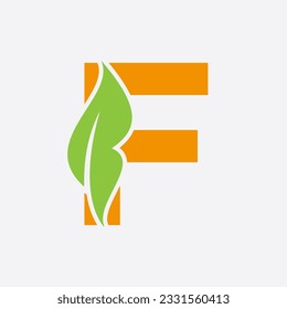 Letter F Leaf Logo. Eco Farm Logotype Vector Template. Organic Symbol