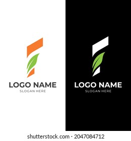 letra F patrón del logotipo de la hoja, letra F y hoja, logotipo combinado con un estilo de color verde y naranja plano