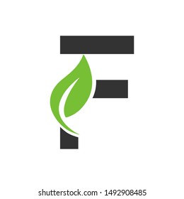 letter F with leaf logo vector