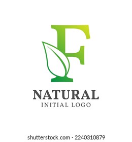 letter F with leaf natural initial vector logo design