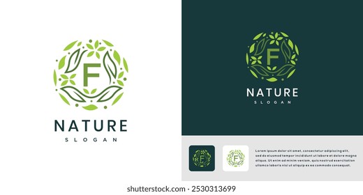 Letra F folha modelo de design de logotipo natureza	
