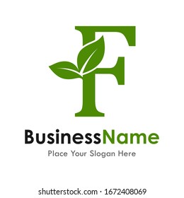 Letter F with leaf vector logo template. Suitable for business, web, natural and design