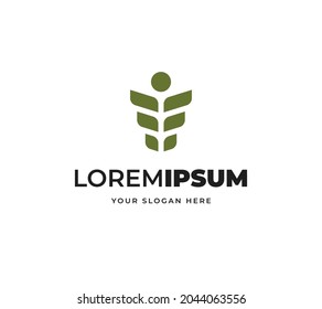Letra F diseño de logotipo vectorial hoja, símbolo del logotipo de personas fuertes de bienestar creativo minimalista