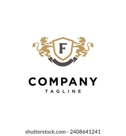 Letter F Lion Shield vintage logo icon vector template.eps