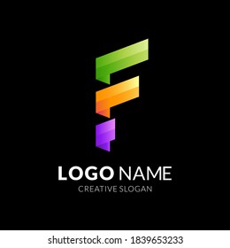 letter F  logo with 3d colorful style