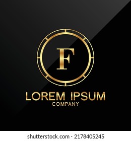 Letter F logo Alphabet logotype gold vector design