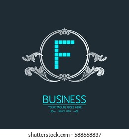 Letter F logo. Alphabet logotype vector design in circle.