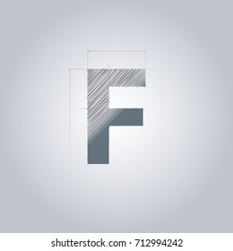 Letter F logo. Alphabet logotype architectural design. Grey color. Blueprint. With gradient.
Concept design template.