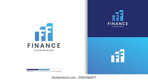 Letter F logo with bar finance geometric gradient design, concept of accounting, future and forward.