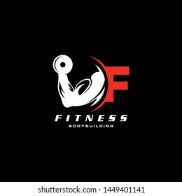 Letter F Logo With barbell. Fitness Gym logo. Love fitness logo template. fitness vector logo design for gym and fitness.