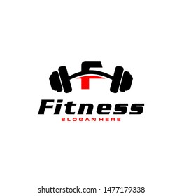 Letter F Logo With barbell. Fitness Gym logo. fitness vector logo design for gym and fitness.