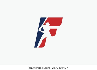 letter F logo with baseball player silhouette. It is good for team logo, club, sticker, etc