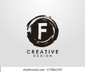 Letter F Logo With Circle Grunge Splatter Element. Retro logo design template.