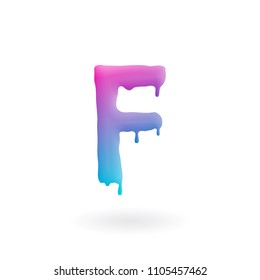 Letter F logo. Colored paint character with drips. Dripping liquid symbol. Isolated art concept vector.