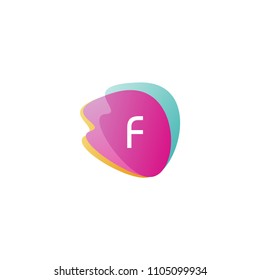 Letter F logo at colorful gradient splash background. Vector elements for posters, event, t-shirts and cards. 