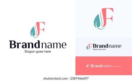 Letter F logo combination with leaf icon, Symbol usable used for growing Business, Skin care, Boutique, Identity, Beauty salon, Fashion, Jewelry, Hotel, Beauty products, Spa, etc. Feminine style logo