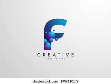 Letter F logo combined with gradient colored bubbles, logo Design Template